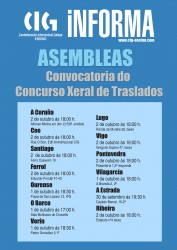 A CIG-Ensino realizará asembleas informativas abertas sobre a convocatoria do Concurso Xeral de Traslados